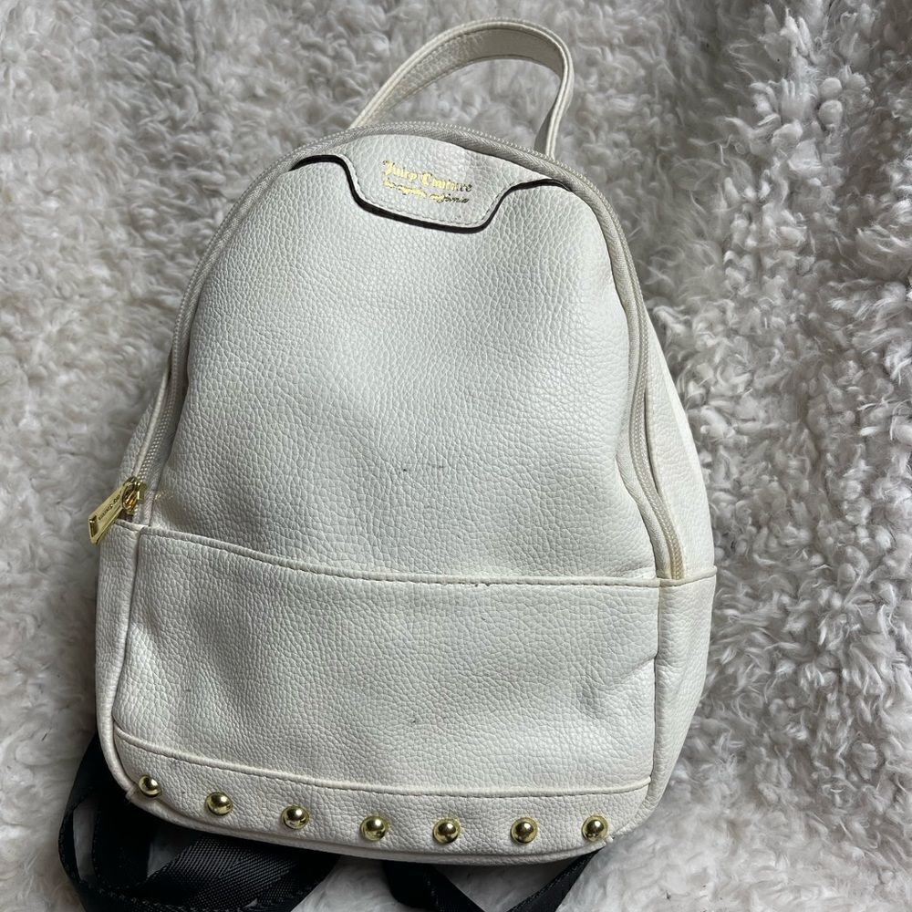 Juicy Couture white faux leather small backpack  black straps &gold tone studs